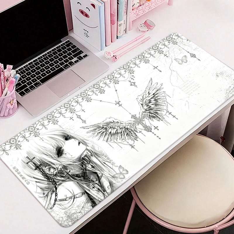 Esports Gaming Desk - Leather Mousepad Black White Anime Aesthetics